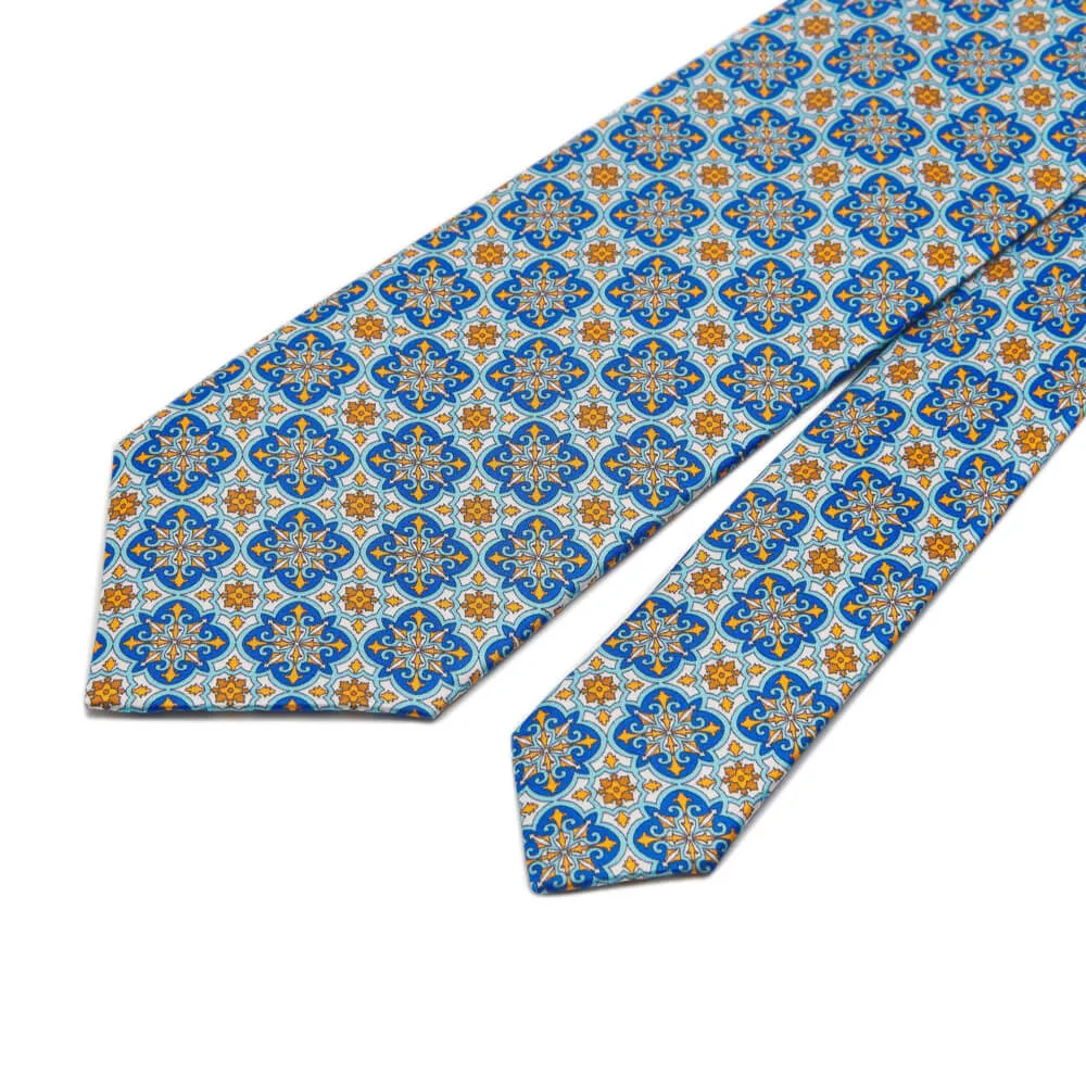 Ortigia Light Blue and Yellow Duchesse Silk Tie