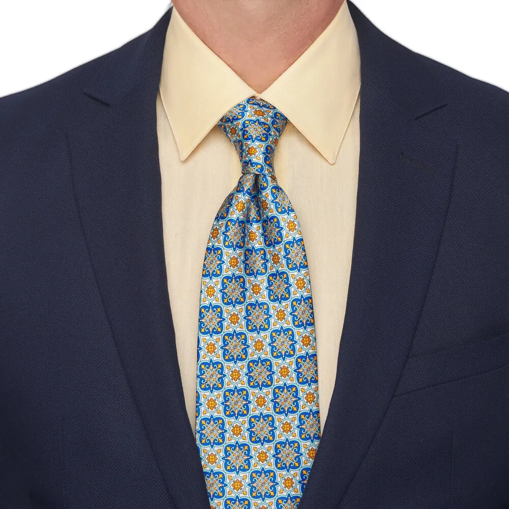 Ortigia Light Blue and Yellow Duchesse Silk Tie