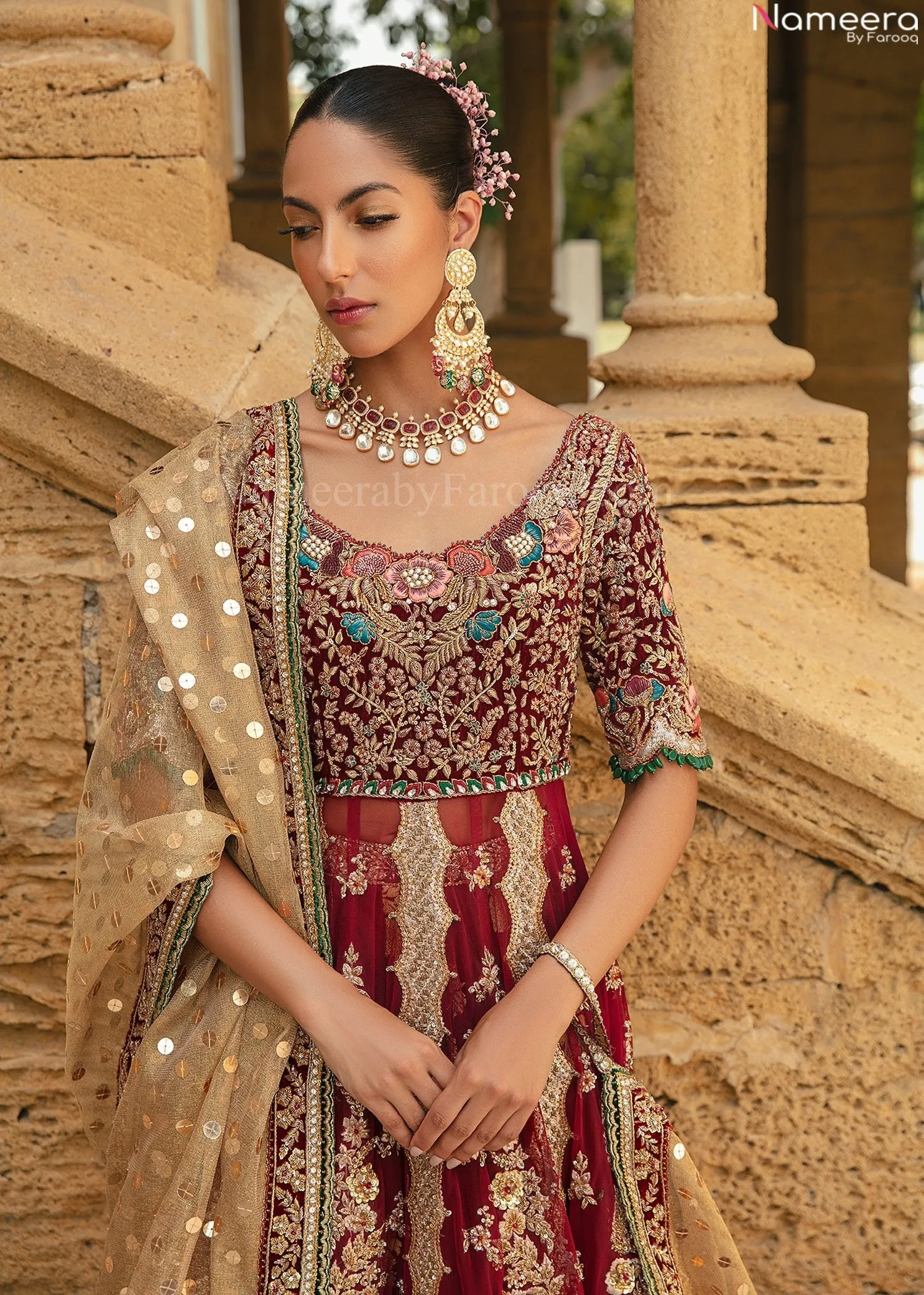 Pakistani Embellished Farshi Lehenga for Bride #BN963