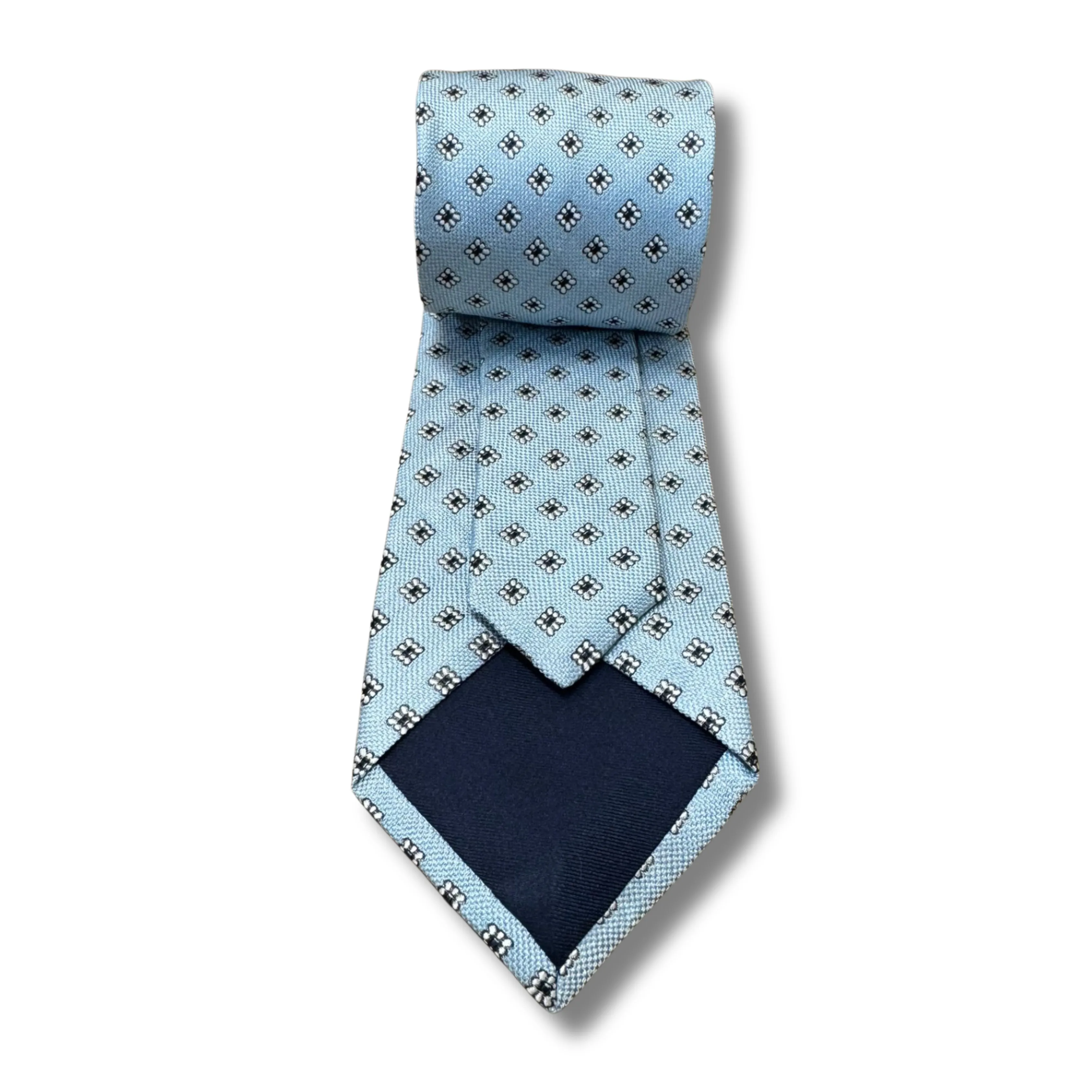 Pale Blue Floral Motif Woven Silk Tie Hand Finished