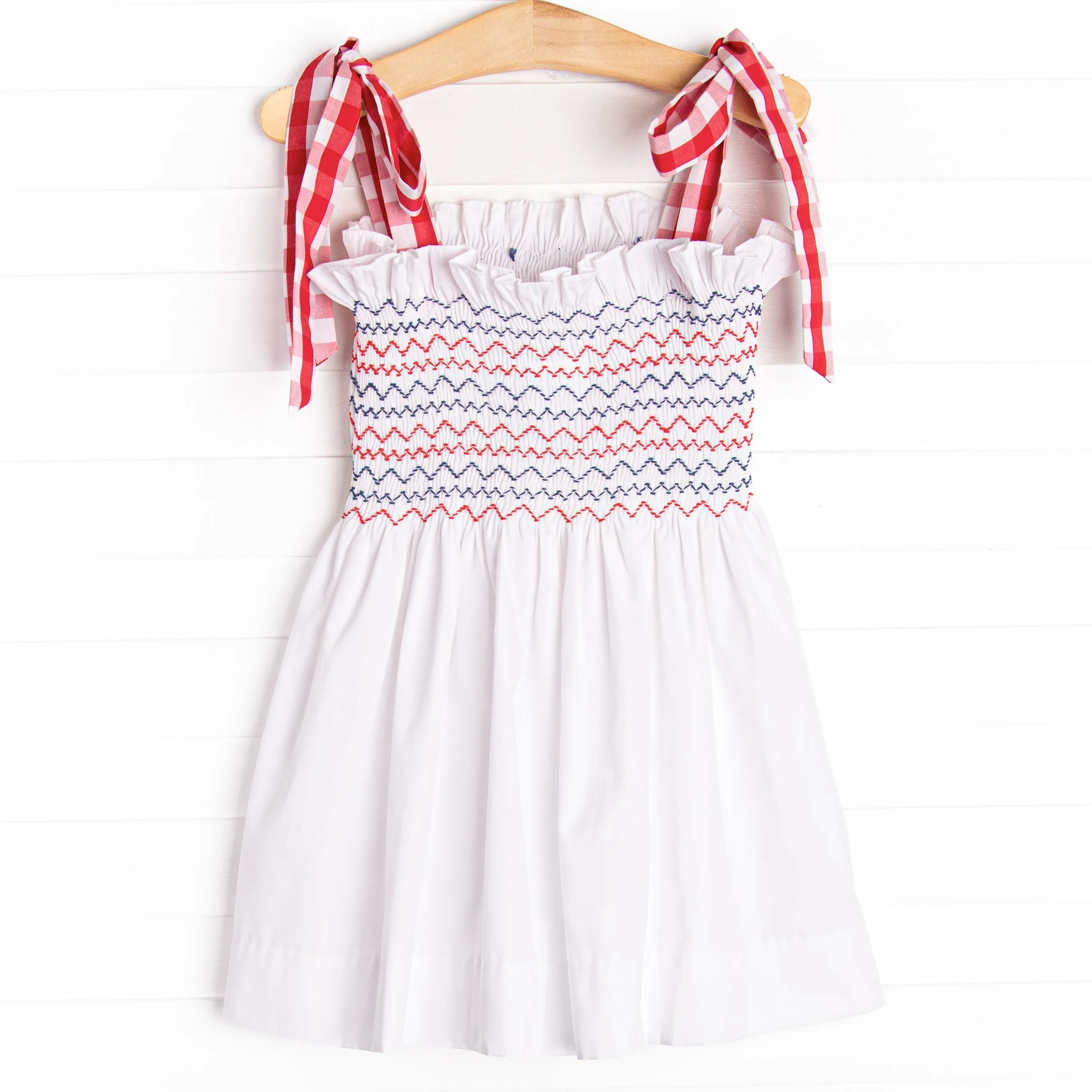 Patriotic Picnic Smocked Dress, Red