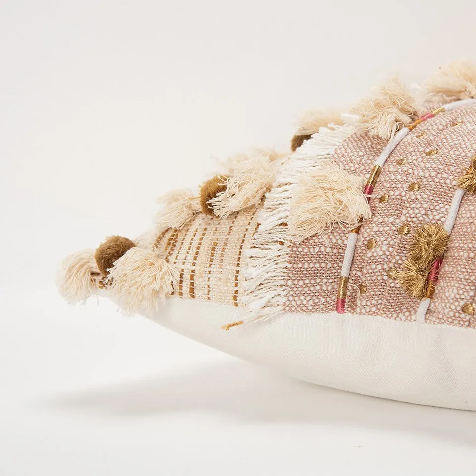 Peach Mauve Frayed Tassel Accents Throw Pillow