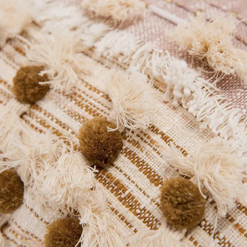 Peach Mauve Frayed Tassel Accents Throw Pillow
