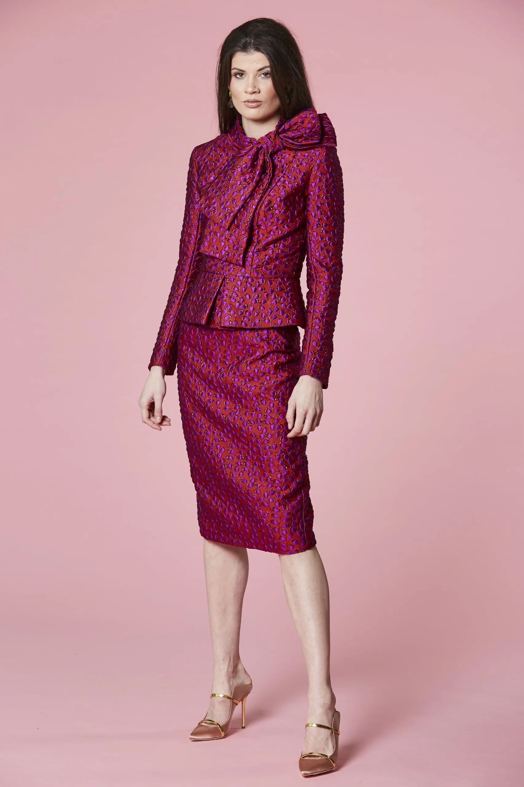 Peplum bow suit - Jacquard