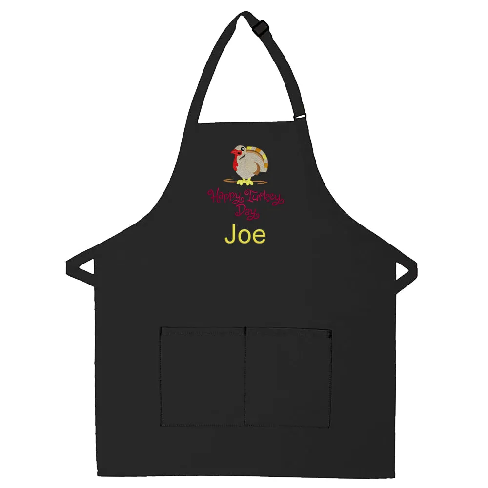 Personalized Apron Embroidered Happy Turkey Day Design Add a Name