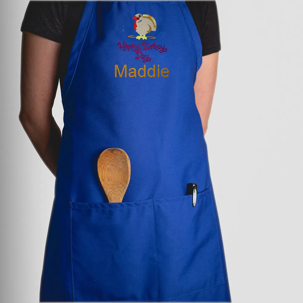 Personalized Apron Embroidered Happy Turkey Day Design Add a Name