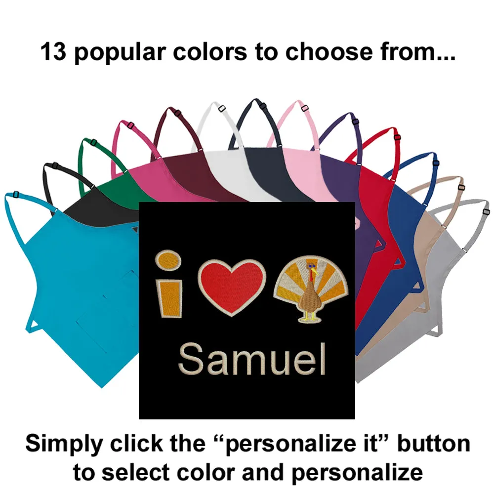 Personalized Apron Embroidered I Heart Turkey Design Add a Name