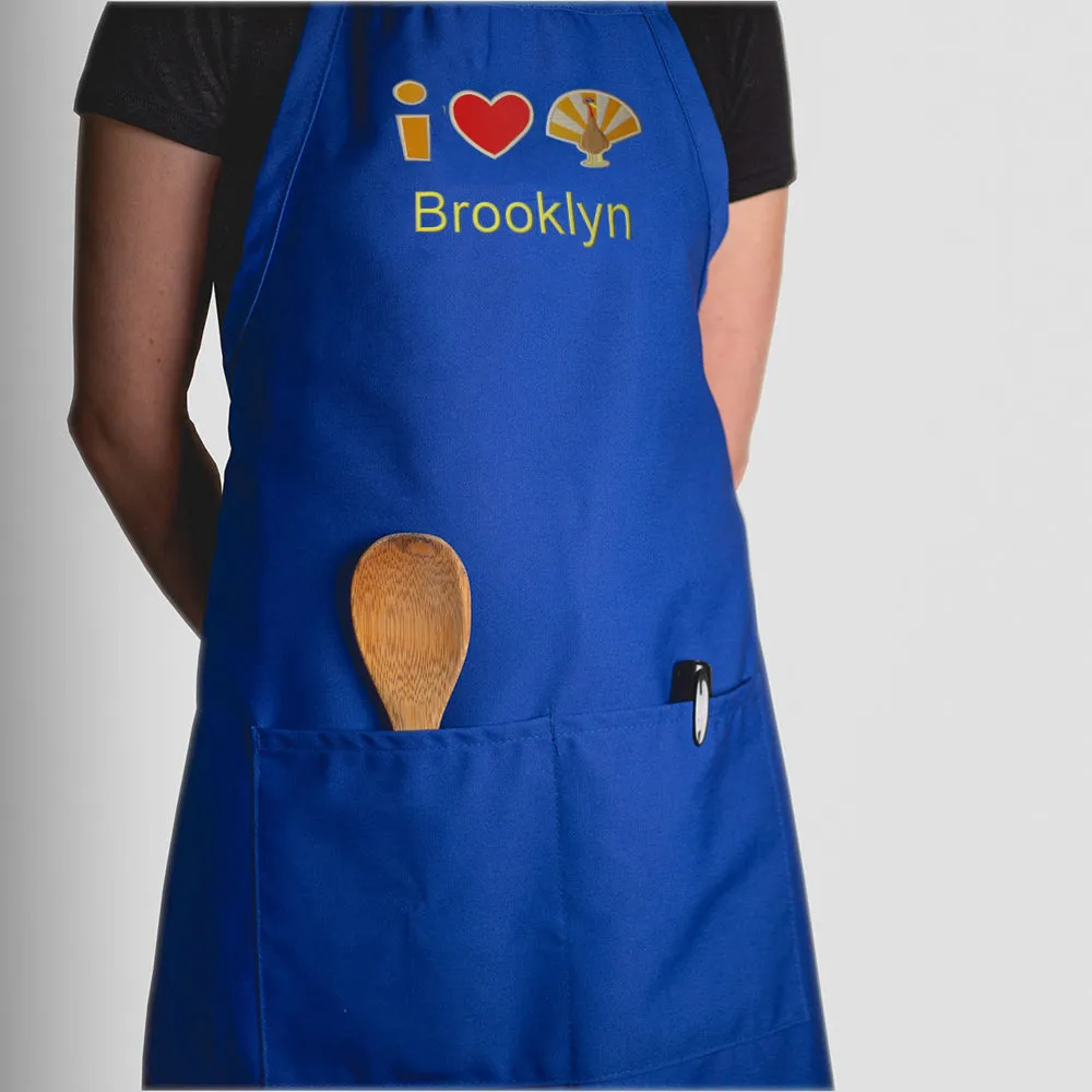Personalized Apron Embroidered I Heart Turkey Design Add a Name