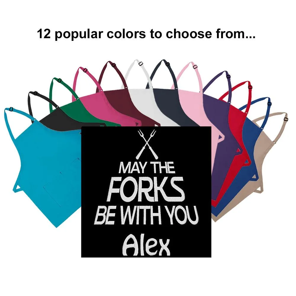 Personalized Apron Embroidered May The Forks Design Add a Name