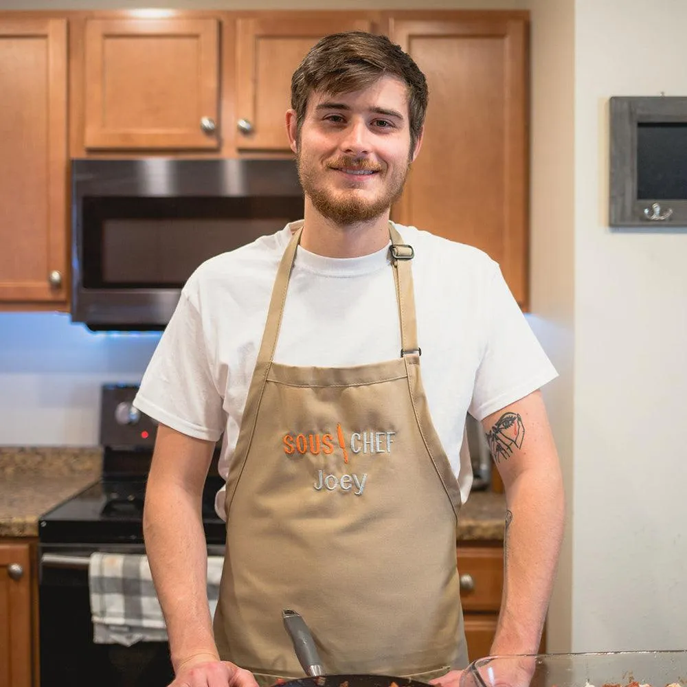 Personalized Apron Embroidered Sous Chef Design Add a Name