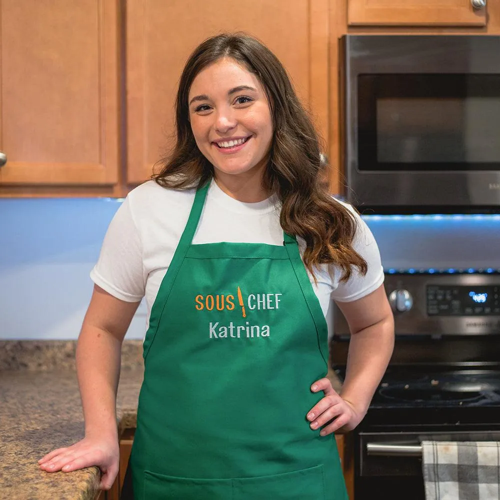Personalized Apron Embroidered Sous Chef Design Add a Name