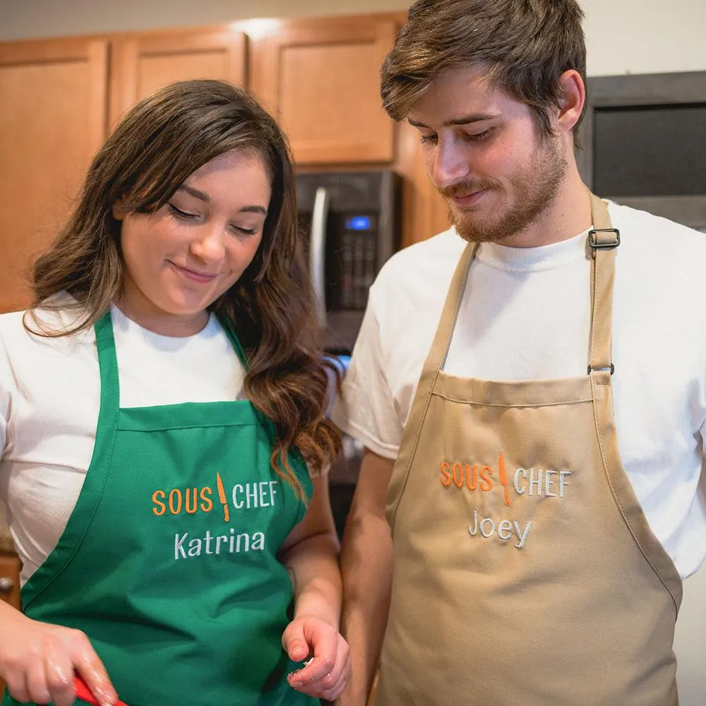 Personalized Apron Embroidered Sous Chef Design Add a Name
