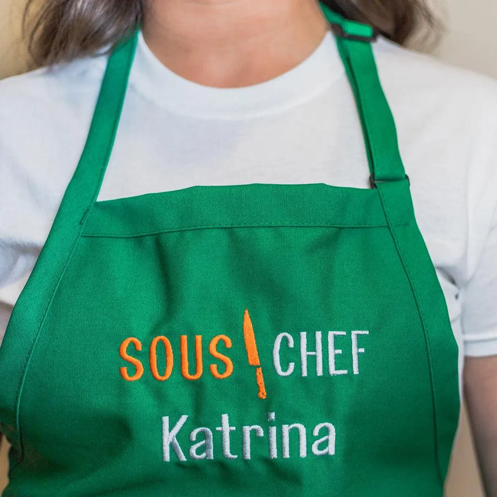 Personalized Apron Embroidered Sous Chef Design Add a Name