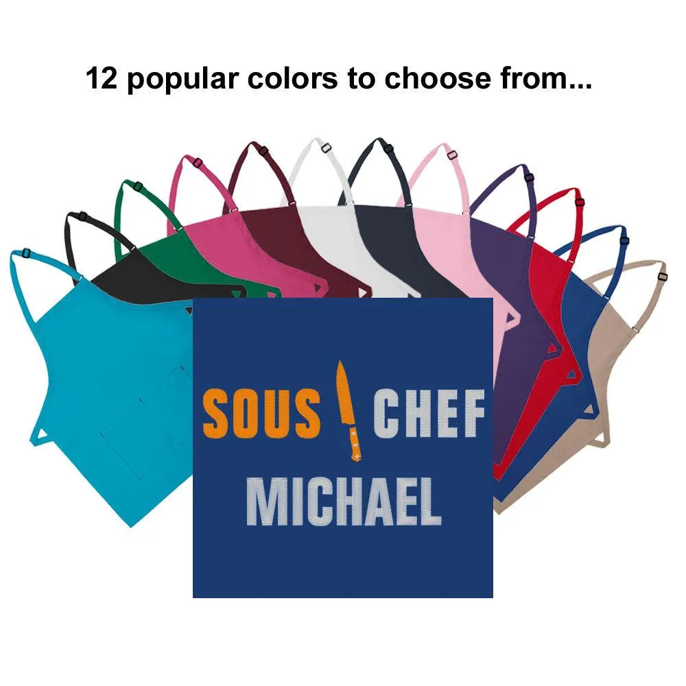 Personalized Apron Embroidered Sous Chef Design Add a Name