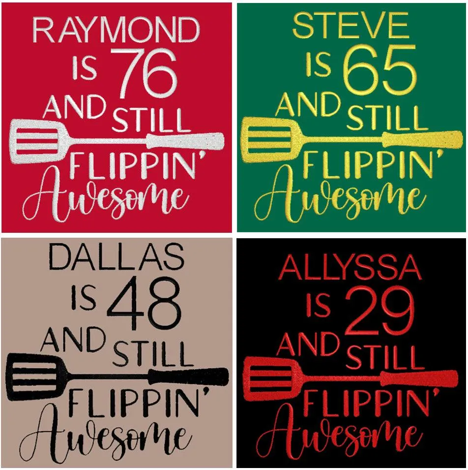Personalized Apron Embroidered Still Flippin' Awesome Design Add a Name