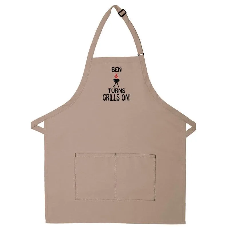 Personalized Apron Embroidered Turns Grills On Design Add a Name