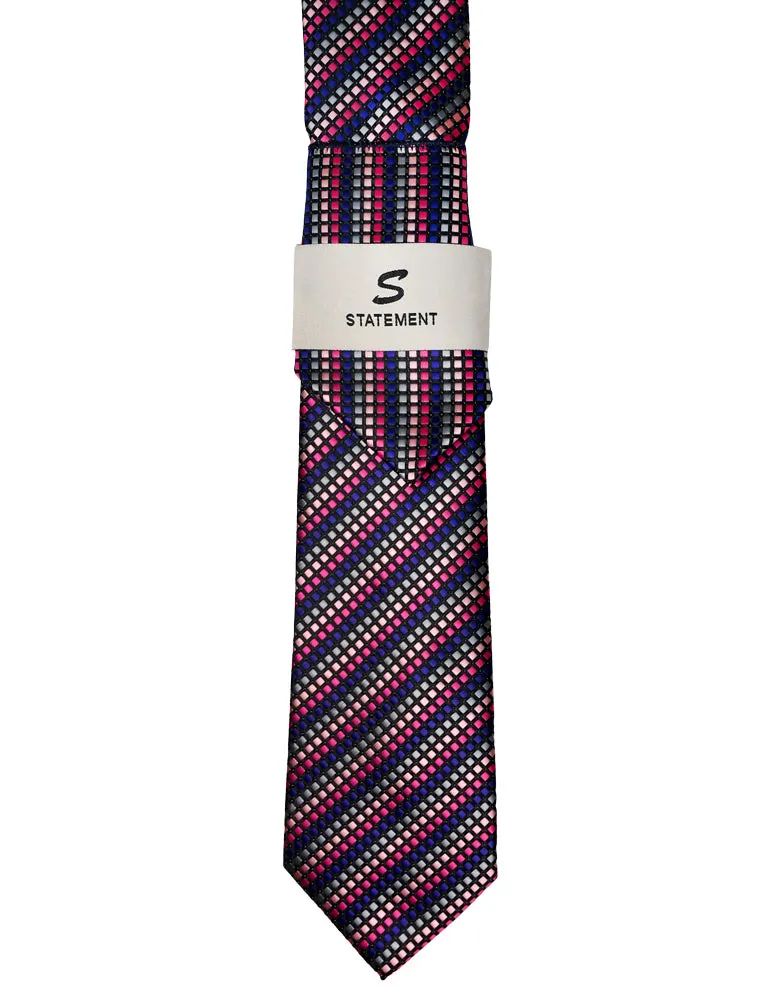 PINK GEO STRIPE 2 PC TIE & HANKIE SET