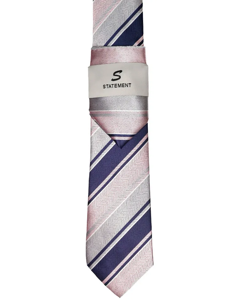 PINK STRIPE 2 PC TIE & HANKIE SET