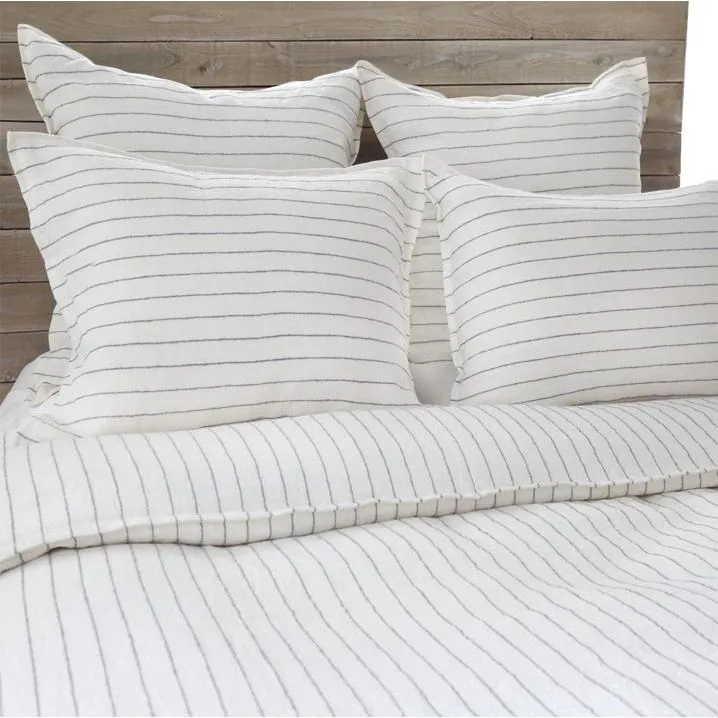 Pom Pom at Home Blake Cream & Grey Striped Linen Duvet Cover and Shams ~ Available in Queen and King Sizes