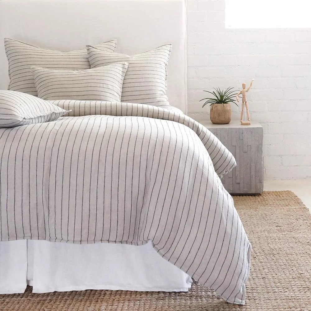 Pom Pom at Home Blake Flax & Midnight Linen Striped Duvet Cover and Shams ~ Available in Queen and King Sizes