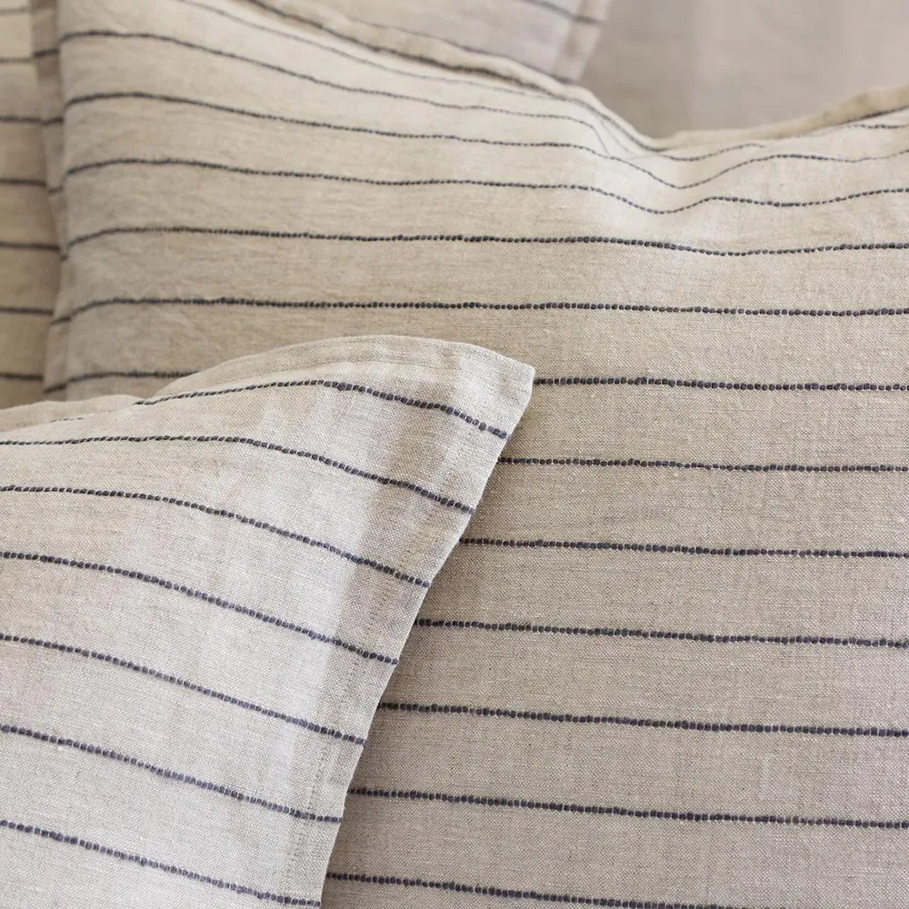 Pom Pom at Home Blake Flax & Midnight Linen Striped Duvet Cover and Shams ~ Available in Queen and King Sizes