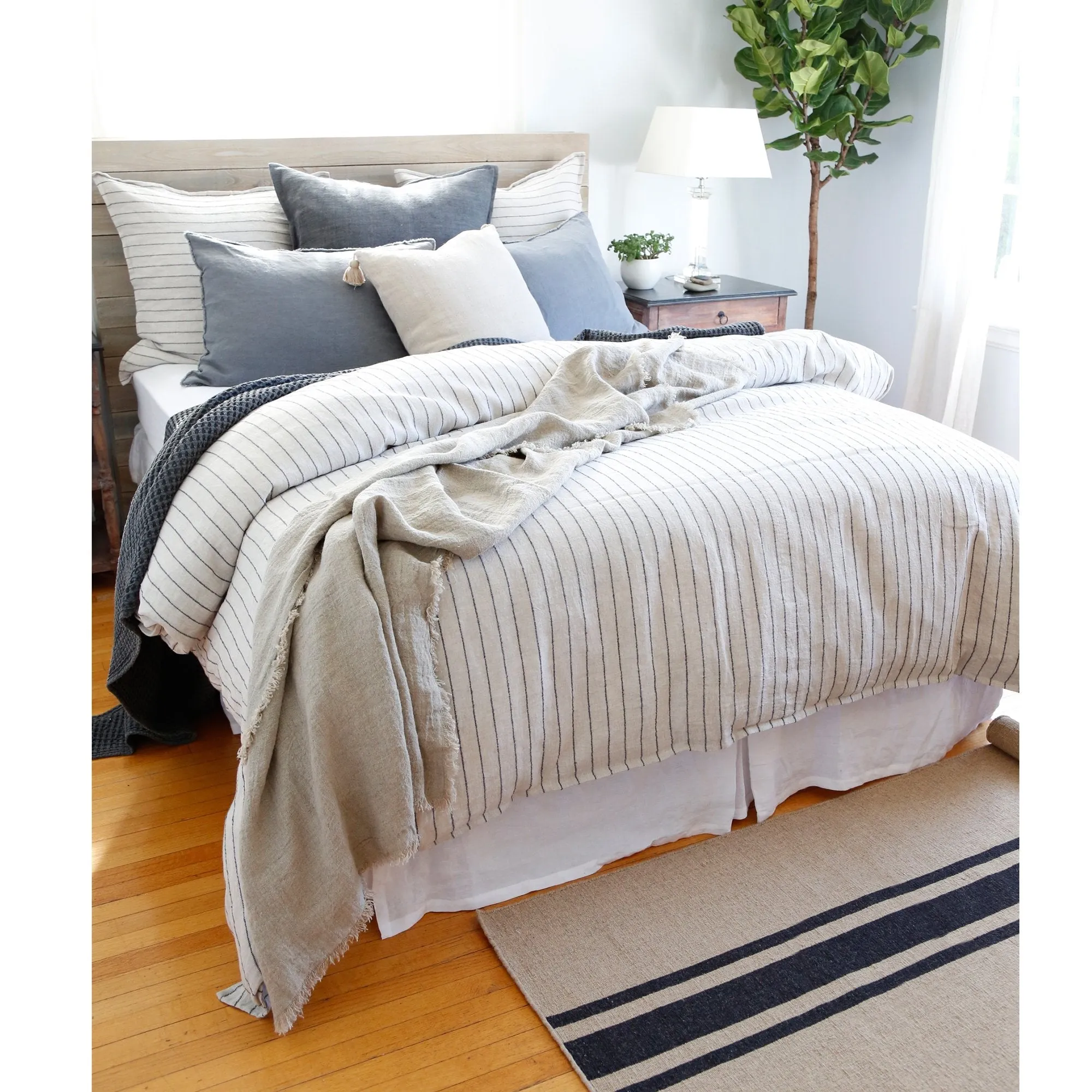 Pom Pom at Home Blake Flax & Midnight Linen Striped Duvet Cover and Shams ~ Available in Queen and King Sizes