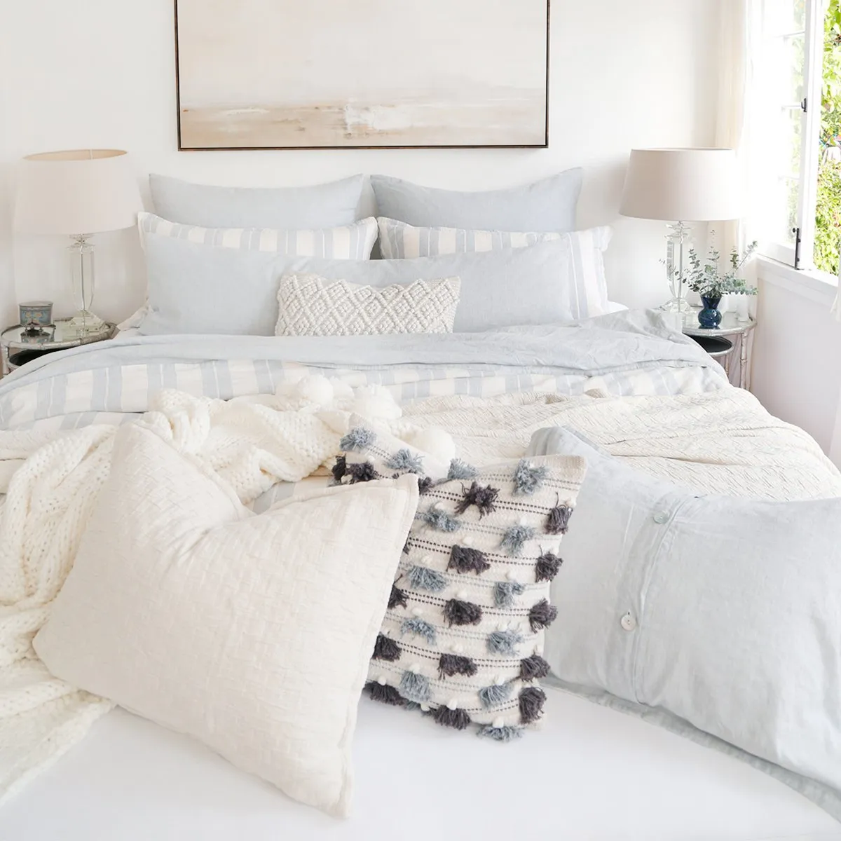 Pom Pom at Home Carter Ivory & Denim Striped Duvet Cover and Pillow Shams ~ Available in Queen and King Sizes