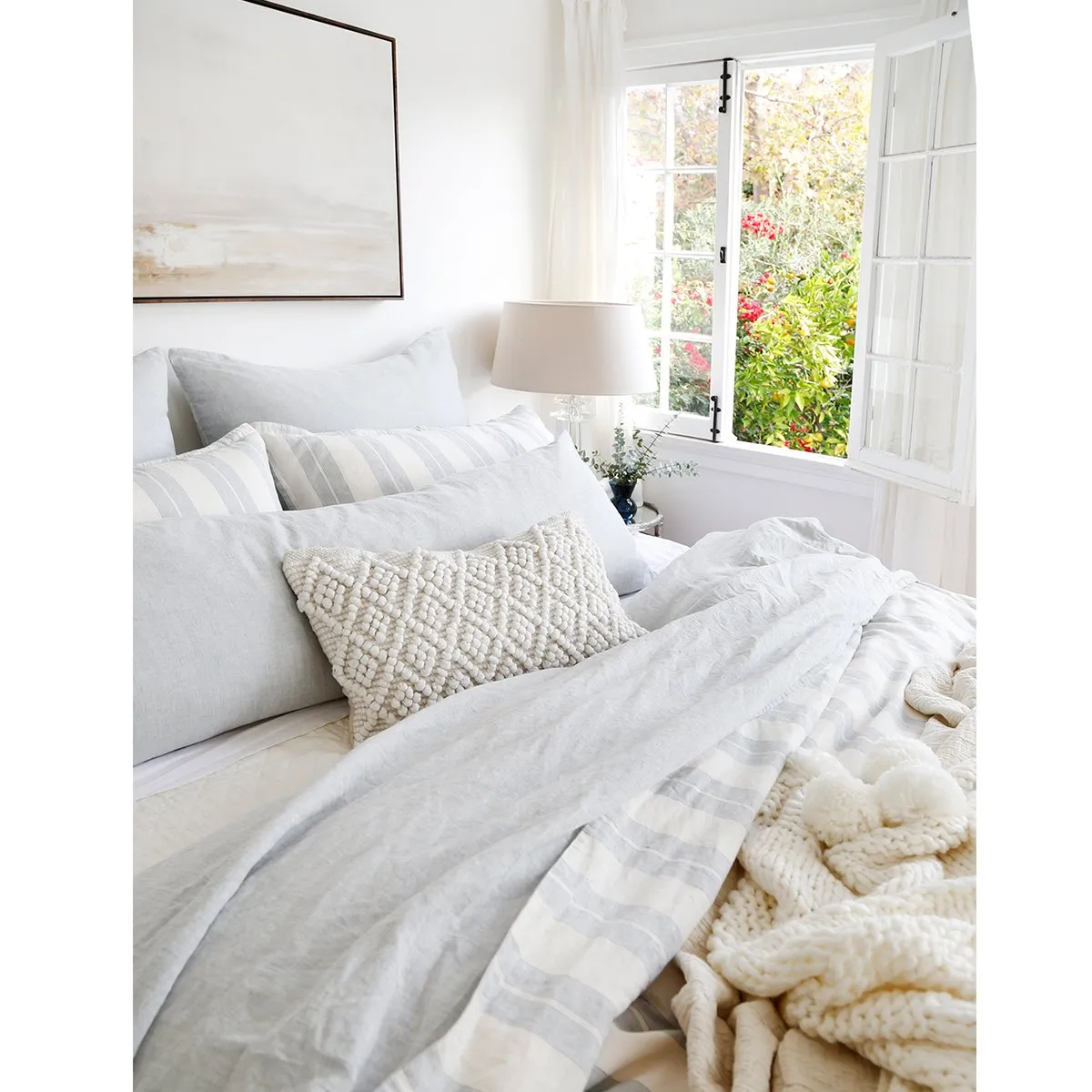 Pom Pom at Home Carter Ivory & Denim Striped Duvet Cover and Pillow Shams ~ Available in Queen and King Sizes