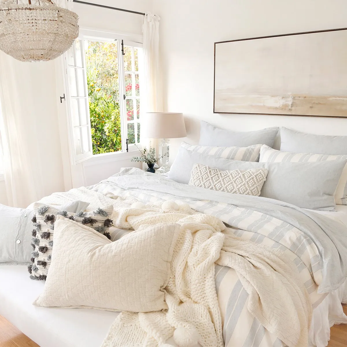 Pom Pom at Home Carter Ivory & Denim Striped Duvet Cover and Pillow Shams ~ Available in Queen and King Sizes