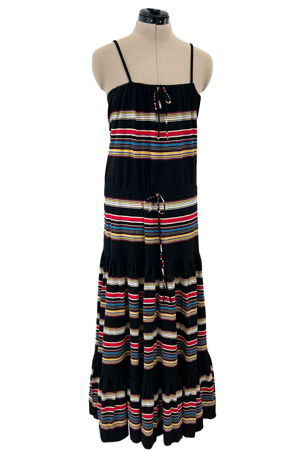 Prettiest Spring 1977 Christian Dior by Marc Bohan Black Cotton Jersey Striped Dress