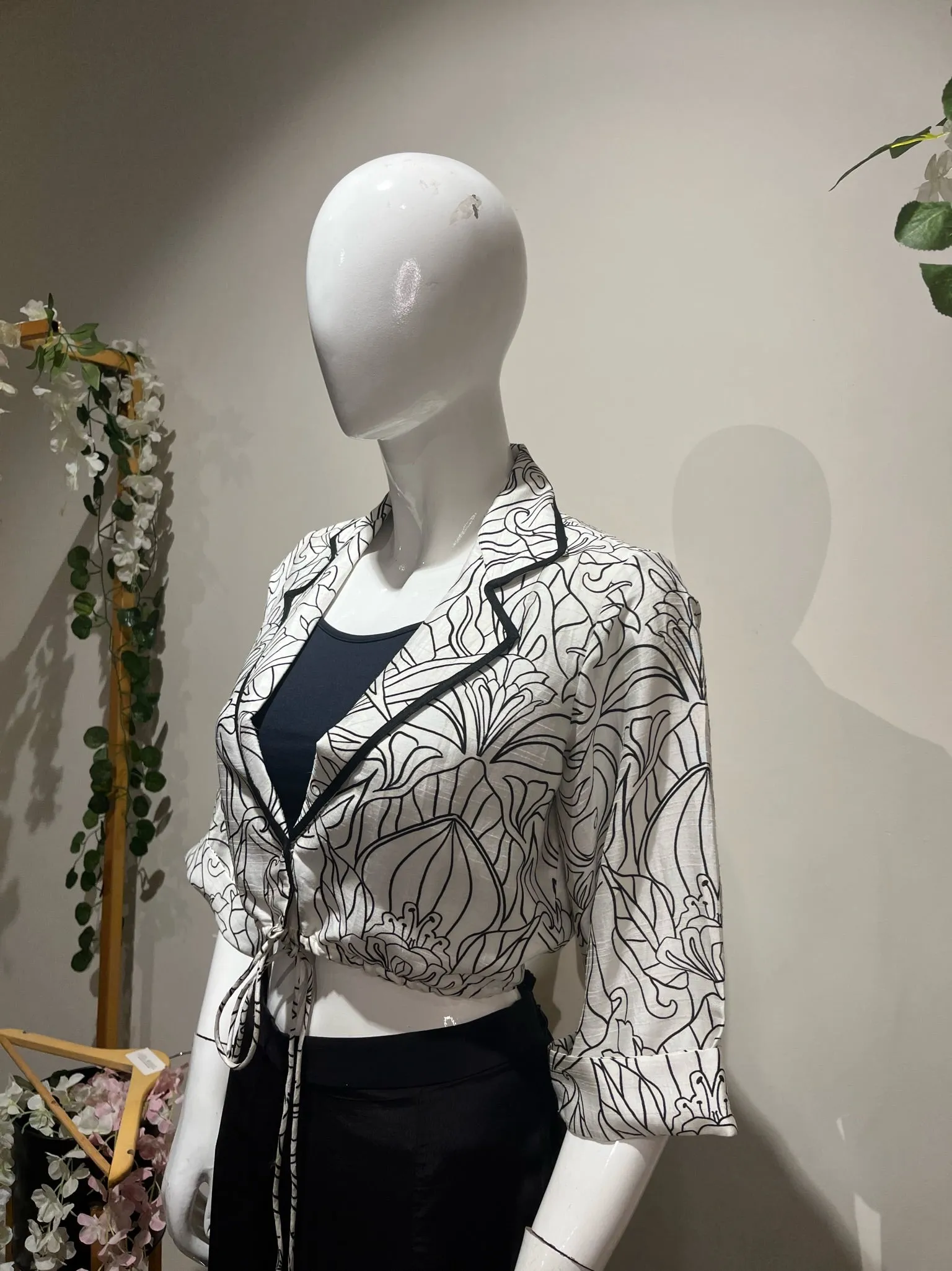 Printed B/w Croptop with Pants