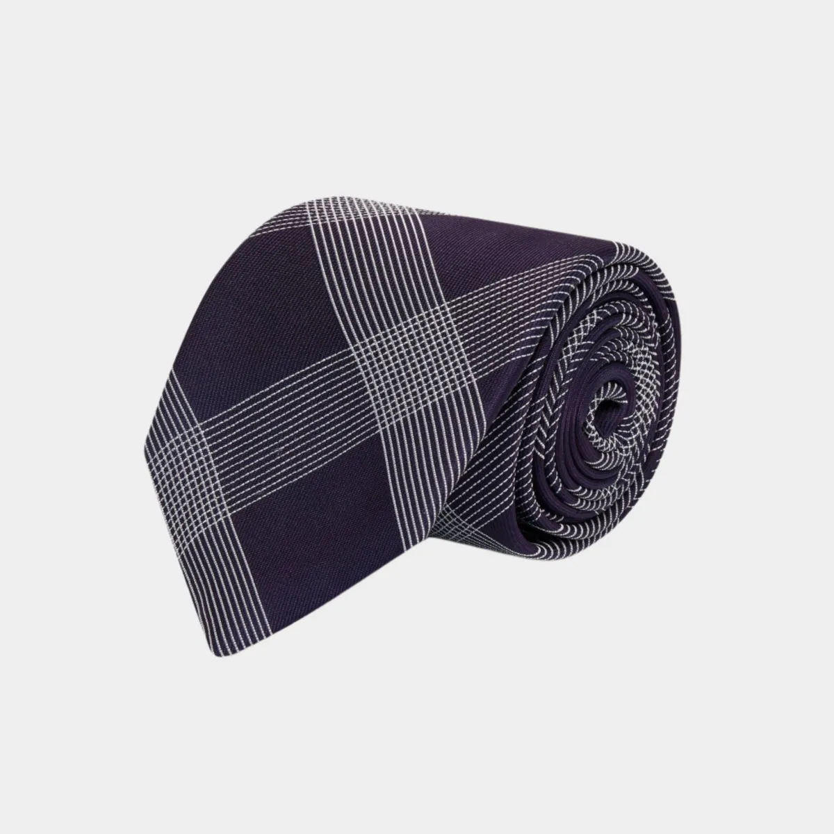 Purple & White Check Woven Silk Tie