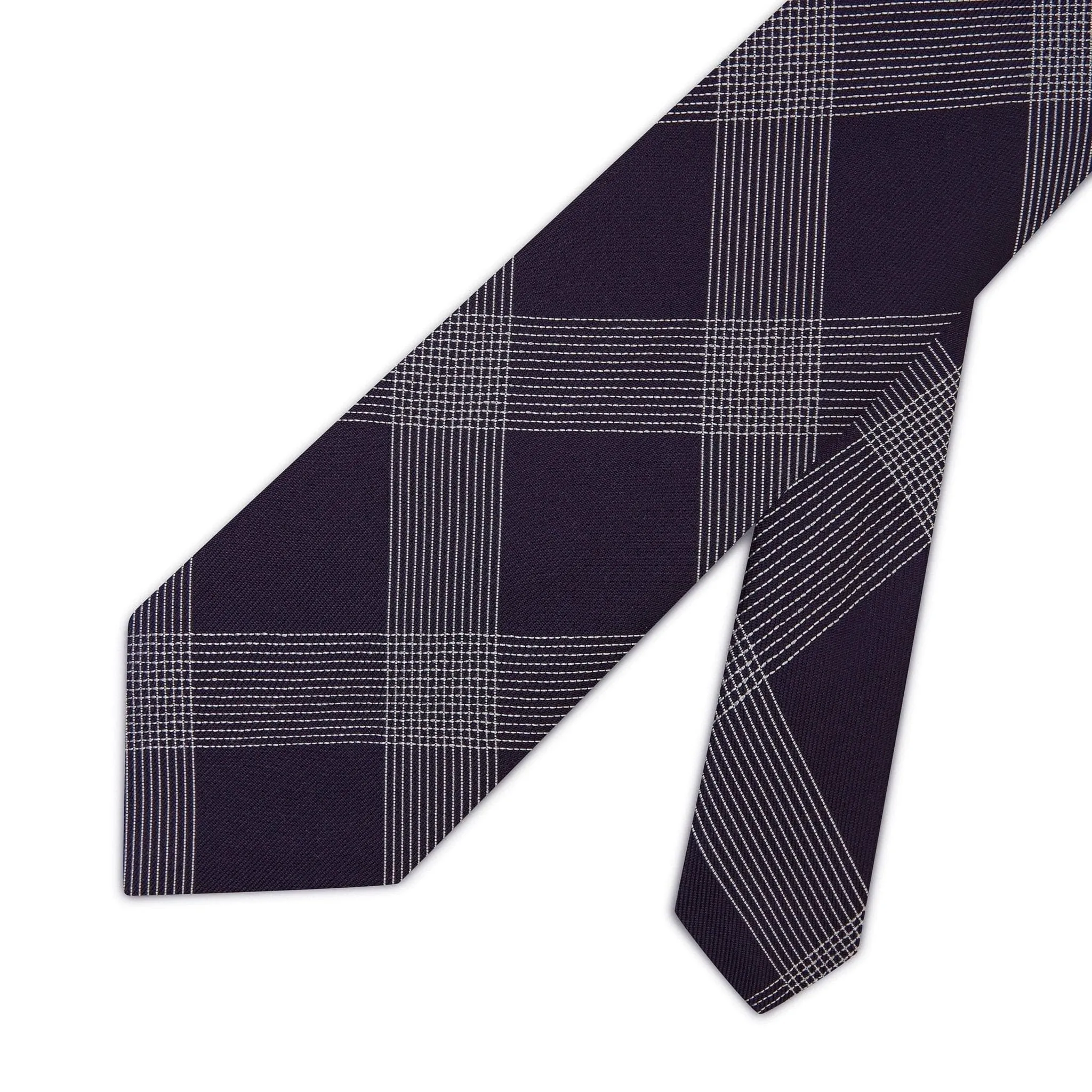 Purple & White Check Woven Silk Tie