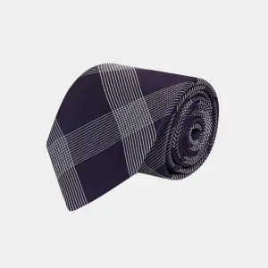 Purple & White Check Woven Silk Tie