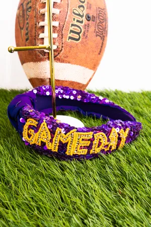 Purple and Yellow Gameday Seed Bead Sequin Knotted Headband