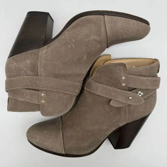 Rag &amp; Bone Harrow Beige/Taupe Leather Suede Heel Ankle Booties Size EU 40/US 10