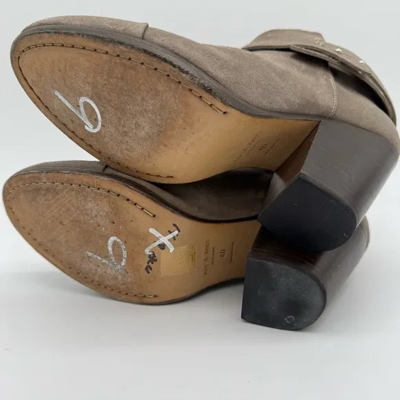 Rag &amp; Bone Harrow Beige/Taupe Leather Suede Heel Ankle Booties Size EU 40/US 10