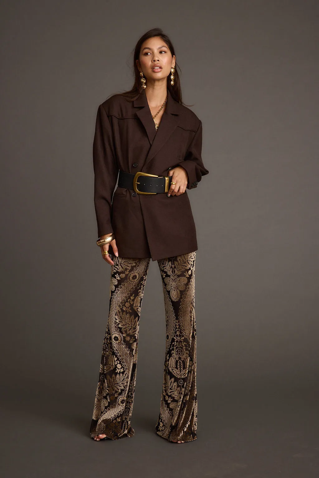 Rebel Brown Belted Double Breasted Blazer