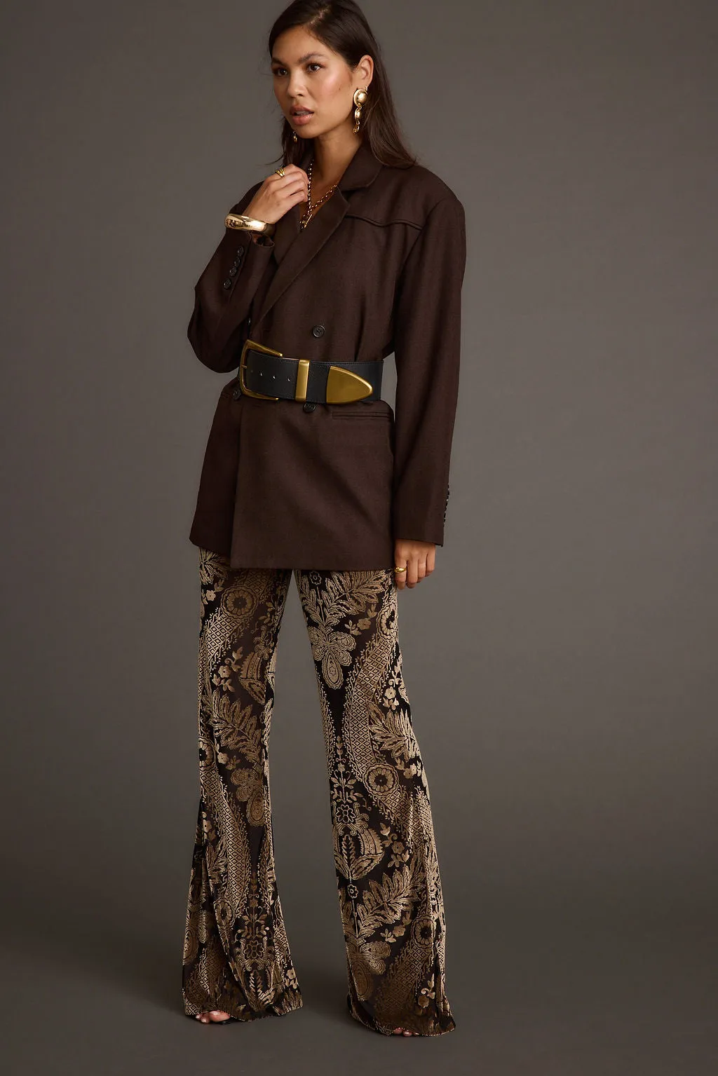 Rebel Brown Belted Double Breasted Blazer