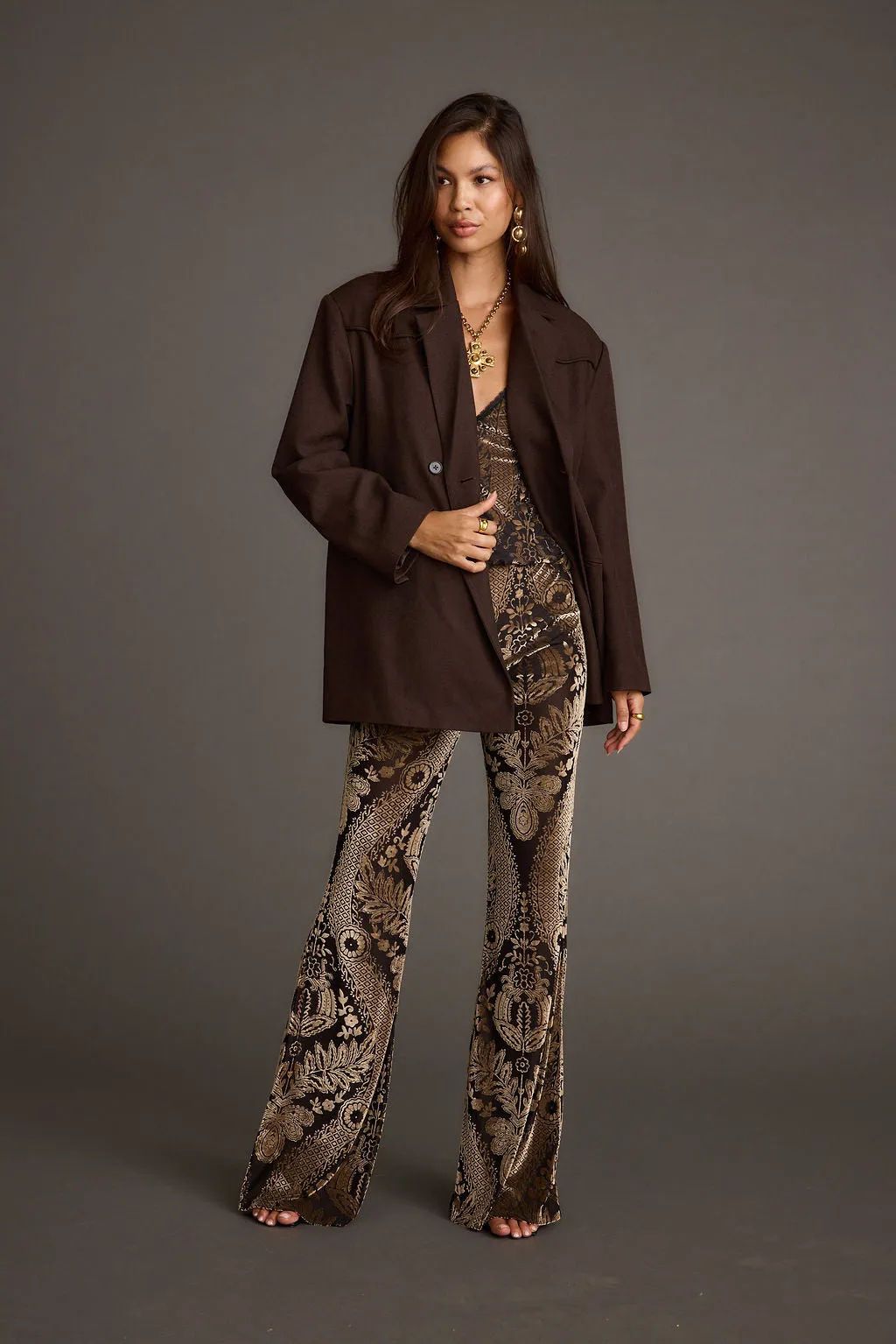 Rebel Brown Belted Double Breasted Blazer