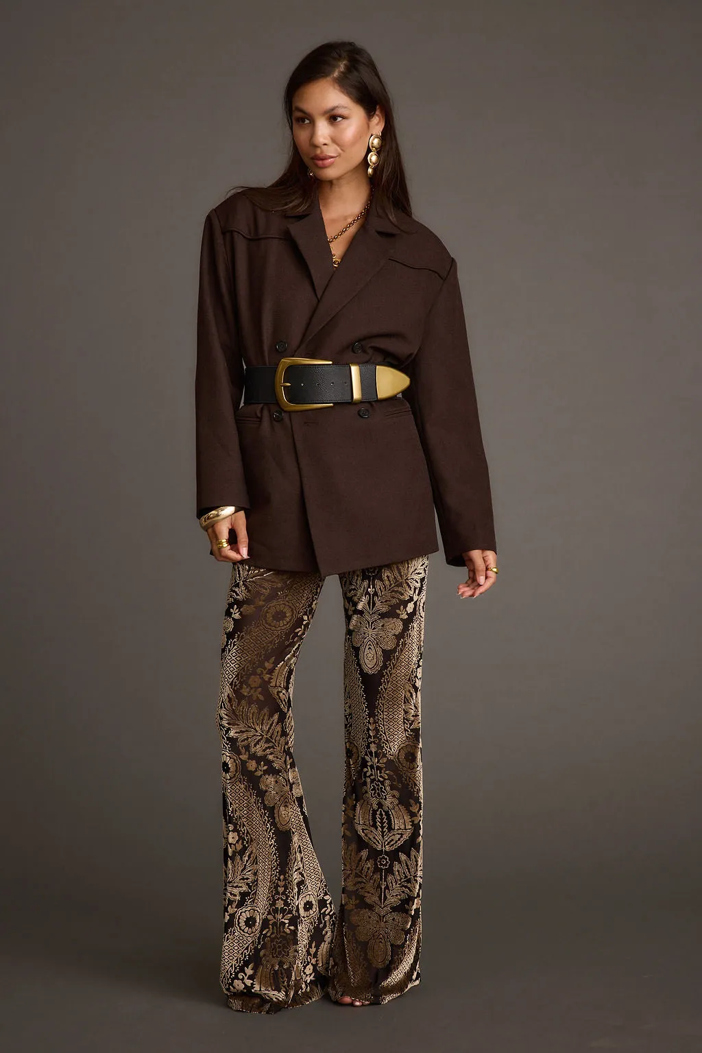Rebel Brown Belted Double Breasted Blazer