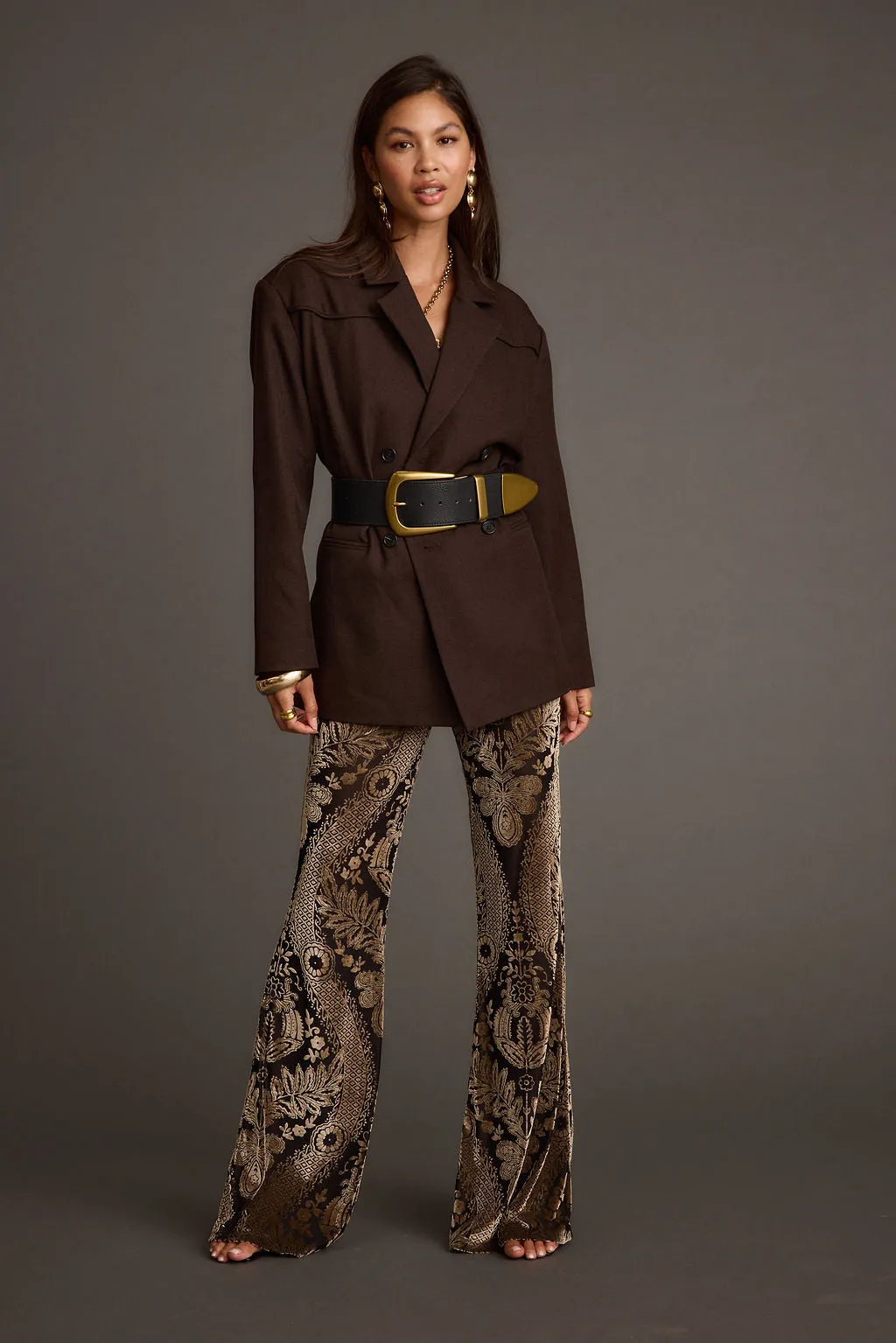 Rebel Brown Belted Double Breasted Blazer