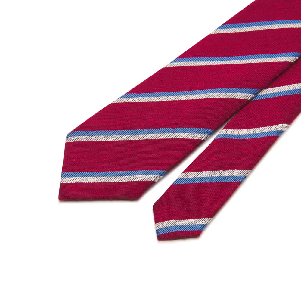 Red and Light Blue Shantung Silk Tie