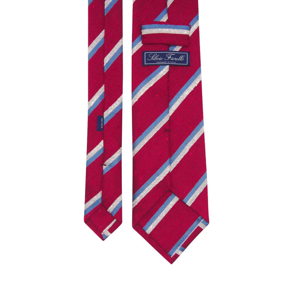 Red and Light Blue Shantung Silk Tie