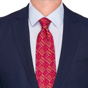 Red Orange and Pink Abstract Motif Silk Tie