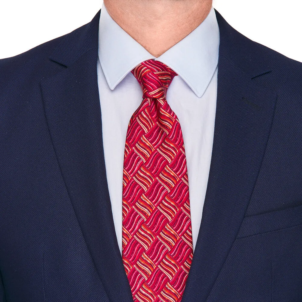Red Orange and Pink Abstract Motif Silk Tie