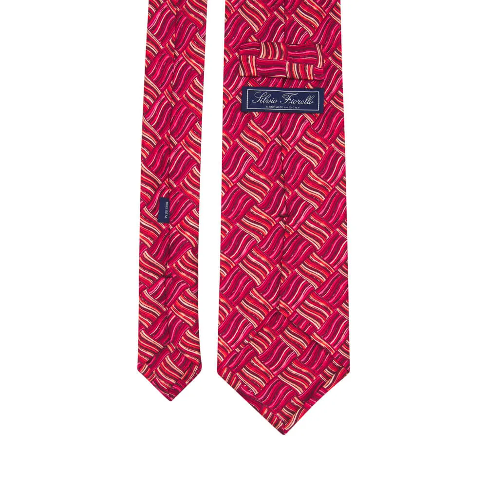 Red Orange and Pink Abstract Motif Silk Tie