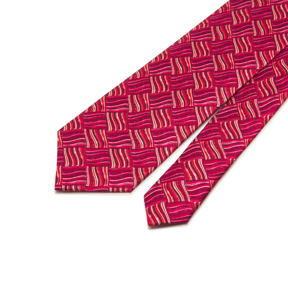 Red Orange and Pink Abstract Motif Silk Tie