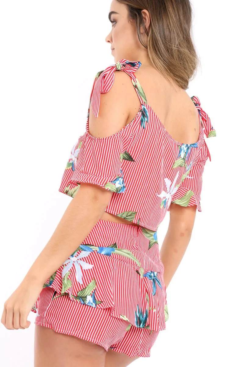 Red Striped Floral Shorts - Madalene