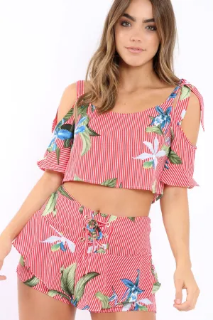 Red Striped Floral Shorts - Madalene